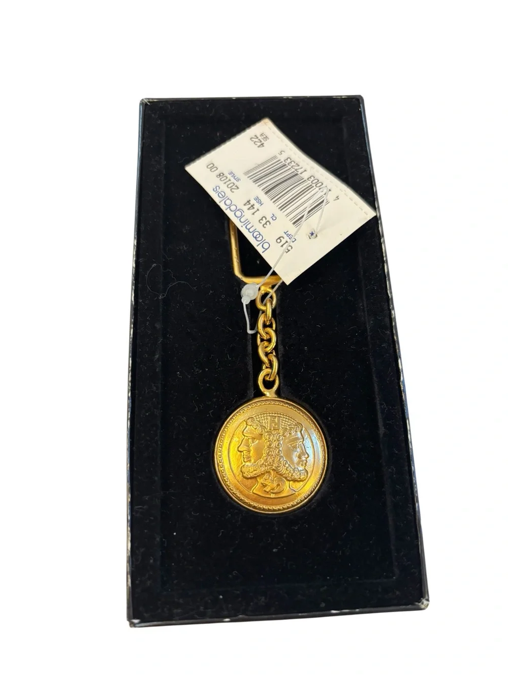 Vintage gold-tone double-headed Janus medallion keychain